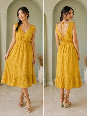 NWT Lavon Sleeveless V-Neck Mustard Dress Open Back XS